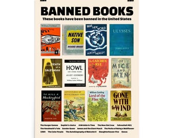 Matte poster met de tekst "Verboden boeken" in 3 formaten.