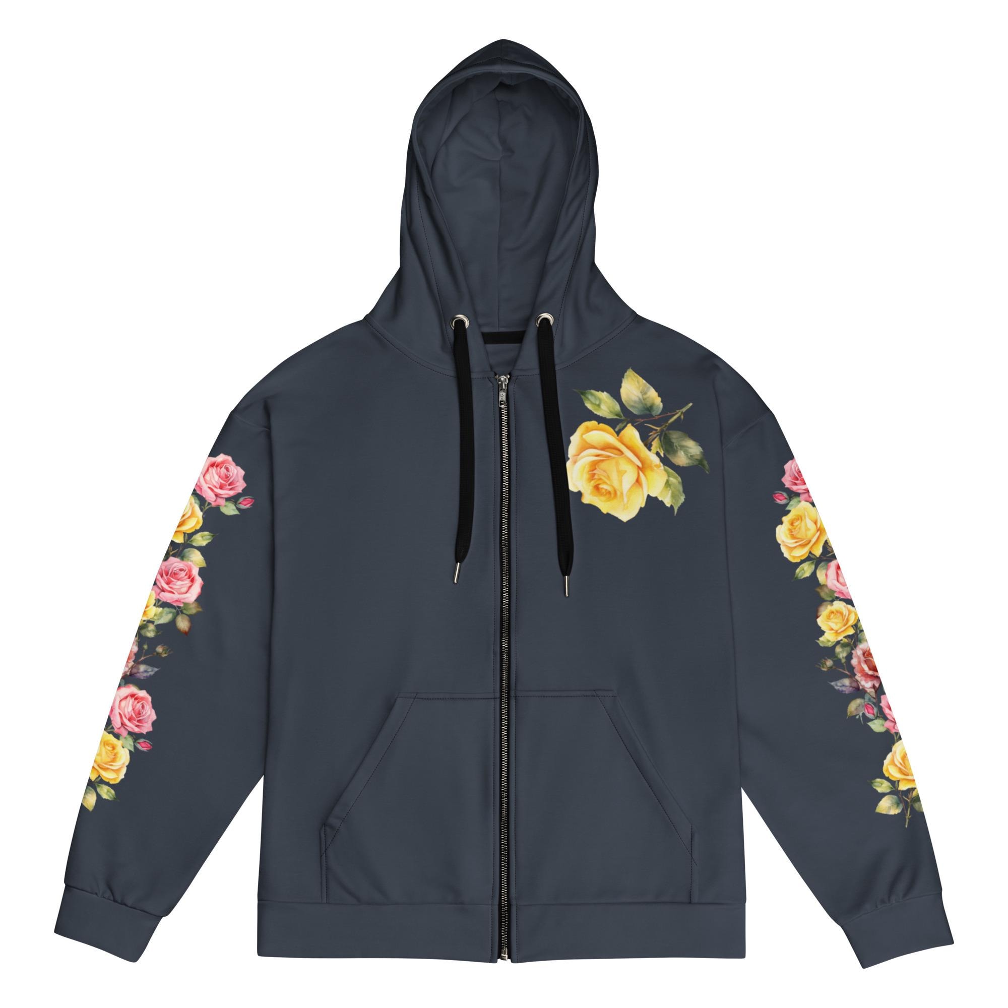 Rose Flowers Dark Gray Zip Hoodie - Etsy