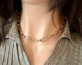 large-link stainless steel paper clip chain | gold-plated or silver-plated | Layering chain | Link Necklace | 7x17mm | Statement necklace