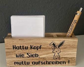 Witzige Notizzettel Box aus Holz – Perfekt für kreative Köpfe!
