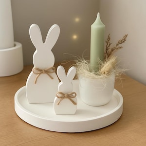 Osterdeko Set mit Kerze personalisierbar – Dekoteller aus Keraflott mit Hasen & Kerzenhalter – Frühlingsdeko Tischdeko Ostern Geschenkidee