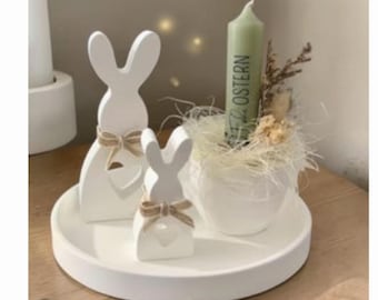 Osterdeko Set mit Kerze personalisierbar – Dekoteller aus Keraflott mit Hasen & Kerzenhalter – Frühlingsdeko Tischdeko Ostern Geschenkidee