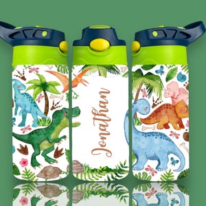 Kinder Trinkflasche "Dino" mit Namen personalisierbar / Spülmaschinenfest / Geschenk zur Einschulung