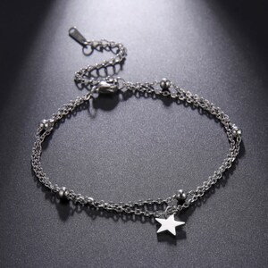 Anklet made of STAINLESS STEEL with star I double row I made of stainless steel in gold or silver Beach Summer Gift image 3