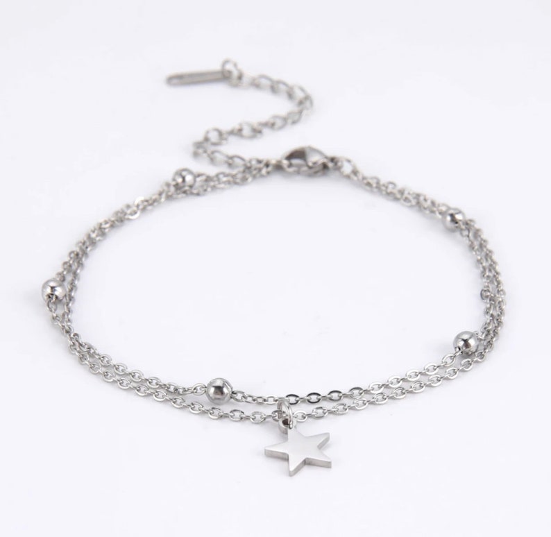 Anklet made of STAINLESS STEEL with star I double row I made of stainless steel in gold or silver Beach Summer Gift image 2