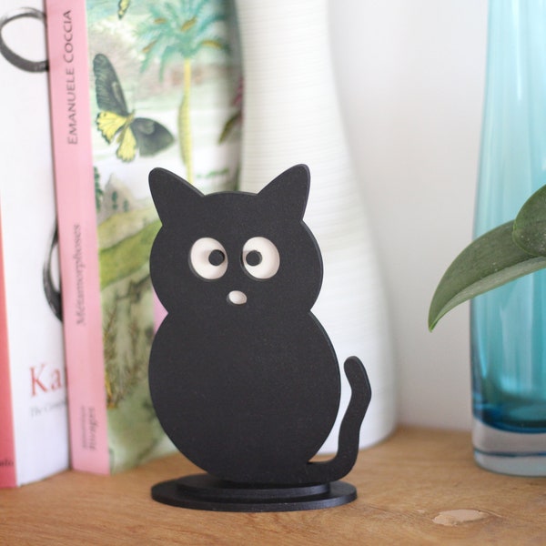 Totem de chat noir décorative en bois 3D "Série Les Totems"