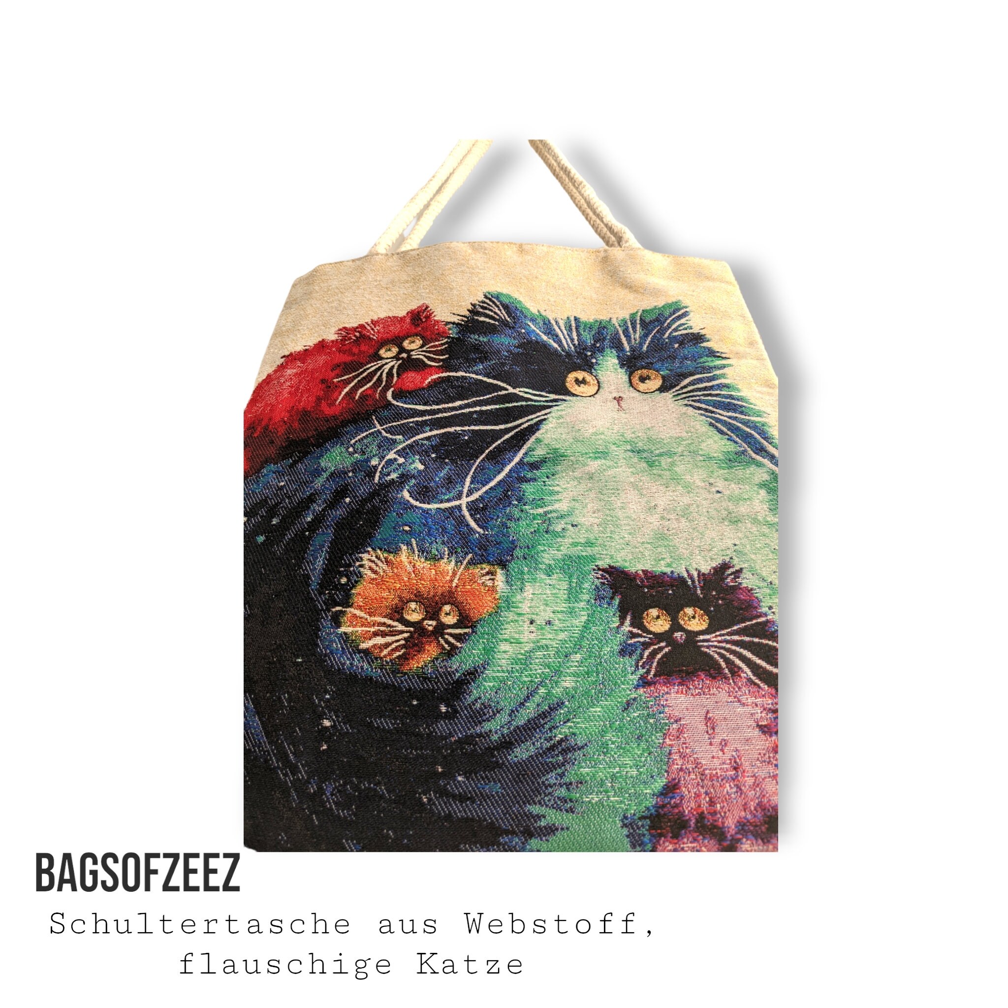 Fluffy Cat Shopping Bag Woven Fabric Shoulder Bag Boho Bag Etsy