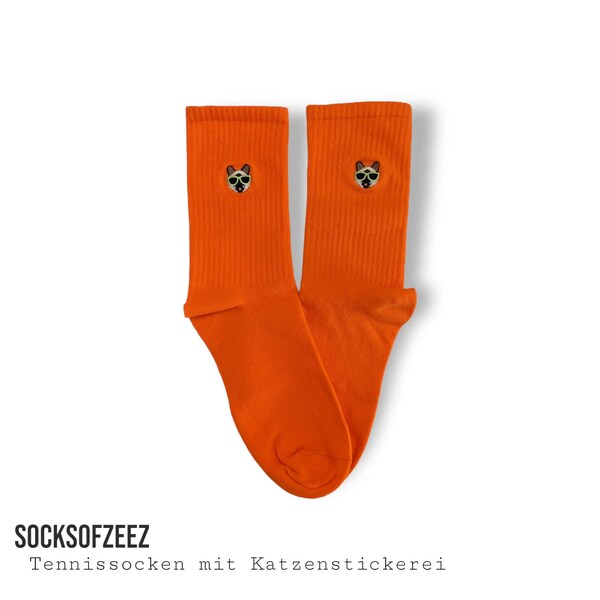 Tennissocken mit Katzenstickereien