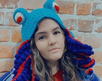 Handmade Crochet Kraken Octopus Hat | Tentacle Hood Costume, Renaissance Faire Statement Headwear