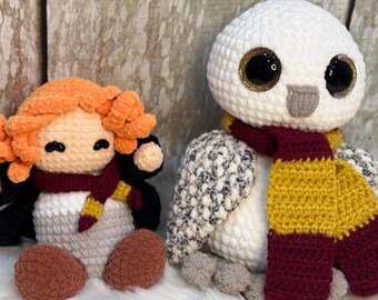 Crochet Witch and Owl Plushie Set | Handmade Amigurumi Duo, Halloween Decor