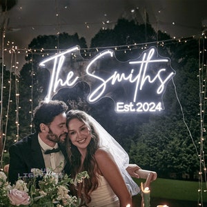 Neon Sign Wedding With Est, Neon Sign Custom Name, Custom Neon Sign Battery Powered, Neon Lights for Wedding Dinner, Wedding Decorations