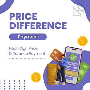 May include: A 3D illustration of a person making a payment on a smartphone. The phone screen shows a green checkmark and the text "TRANSACTION COMPLETE". The person is standing next to a stack of gold coins and a credit card. The text "PRICE DIFFERENCE Payment" is displayed above the illustration.