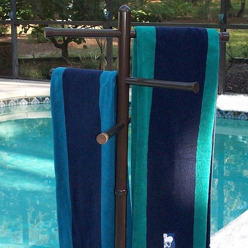 Outdoor portable towel holder rack pool patio spa yard Metallic Bronze color 