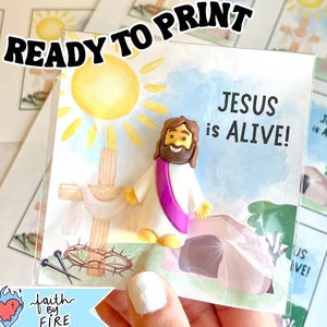 DIY druckbare Karten für Jesus Christus Ostern Auferstehung Auferstehung Karteneinsätze - Geschenktüten, Miniaturfigur, Kreuz und leeres Grab