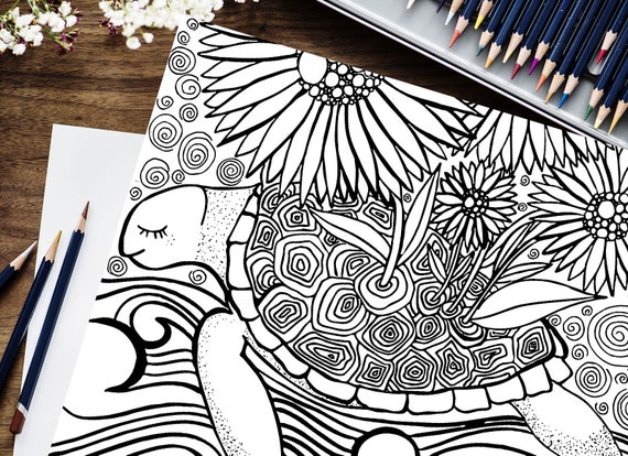 Turtle Island Colouring Page Colouring Sheet Adult - Etsy UK