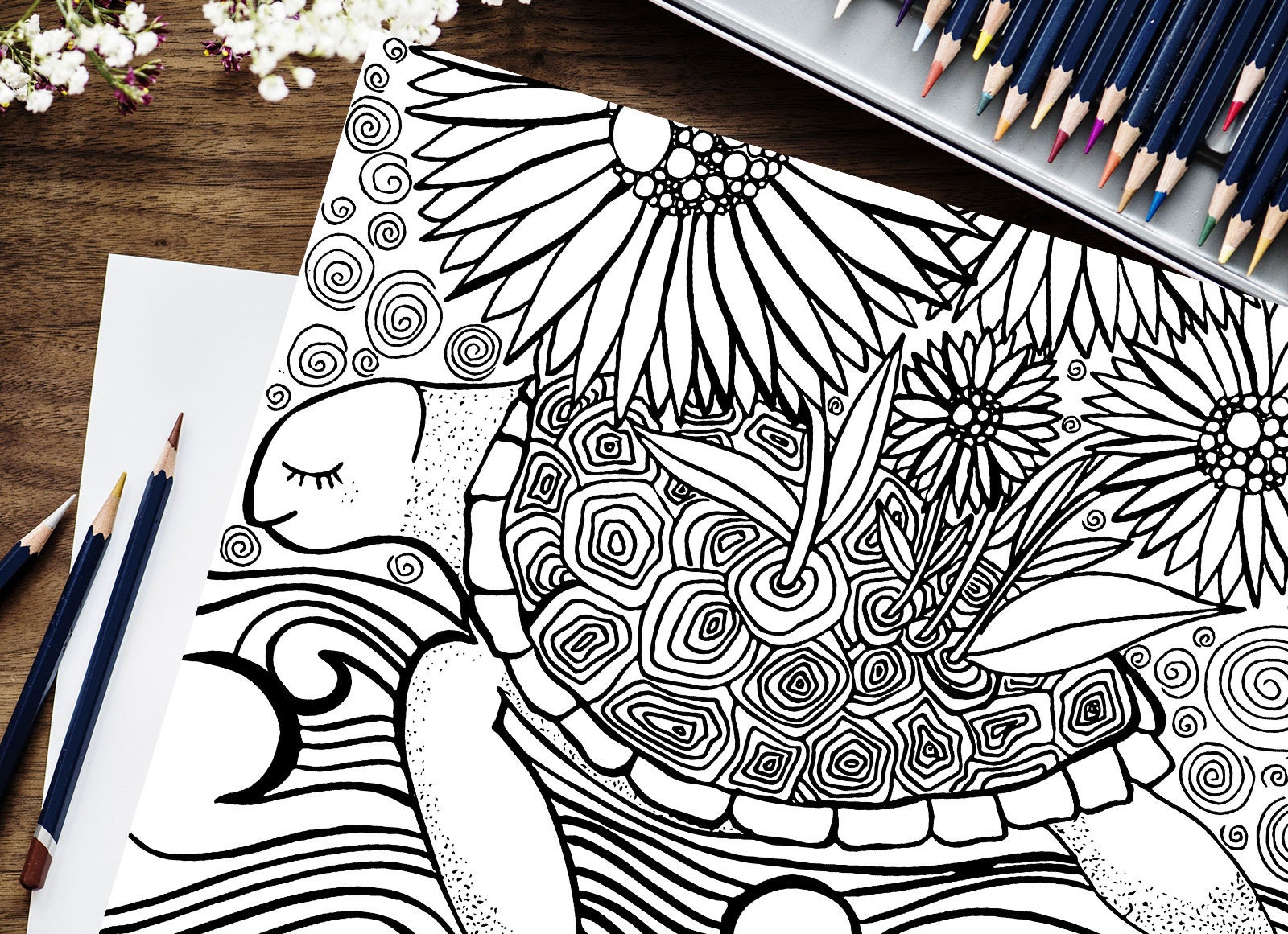 Turtle Island Colouring Page Erwachsenen-Farbseite Sea | Etsy