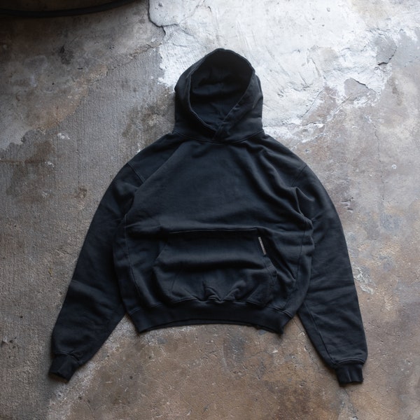 470GSM BLANK Vintage Black Oversized Hoodie. Yeezy Gap Style French Terry oversized Hoodie