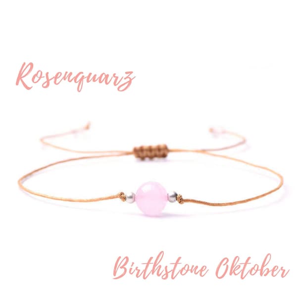 ROSENQUARZ Birthstone Oktober -  Bracelet zart & minimalistisch Armband für Frauen - Hochzeits Schmuck