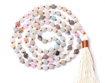HAPPINESS - AMAZONIT Mala Kette & 108 Perlen Kette aus Edelsteinen - Yogaschmuck - Meditationskette