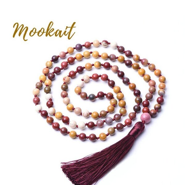 Mala Necklace COLORFUL - Beautiful Mookaite Gemstone Necklace 108 Beads Mala Gemstone Jewelry Necklace Meditation Necklace