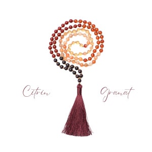CITRIEN - GRANAAT - AGAAT mala ketting edelsteen sieraden | 108 parelketting | Yoga Sieraden Meditatie Ketting Dames Ketting Cadeau