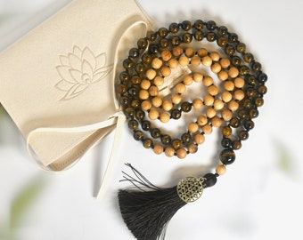 TIGER EYE - TIGERAUGE Edelsteinkette & 108 Perlen Mala Meditationskette