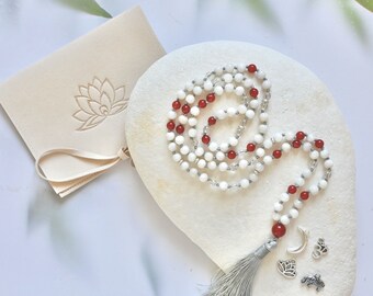 INTUITION - Mondstein - Karneol Edelsteinkette & 108 Perlen Mala / Yoga Schmuck Zubehör / Meditationskette / Geschenk Edelsteinschmuck