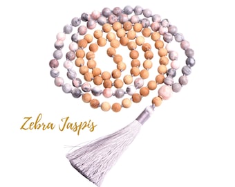 FEELLIGHT- ZEBRA JASPIS - 108 Perlen Mala & Meditations Kette - Perlenkette