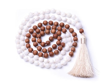 MOONLIGHT -  MONDSTEIN SANDELHOLZ Mala Kette - 108 Perlen Yoga  Kette - Gebetskette - Meditationskette - Yoga Schmuckzubehör - Geschenk Zen