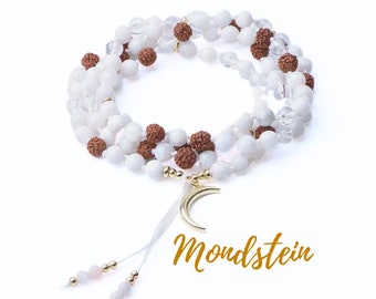 LA LUNA - MOONSTONE gemstone jewelry necklace & 108 beads mala | Meditation necklace | Yoga jewelry accessories