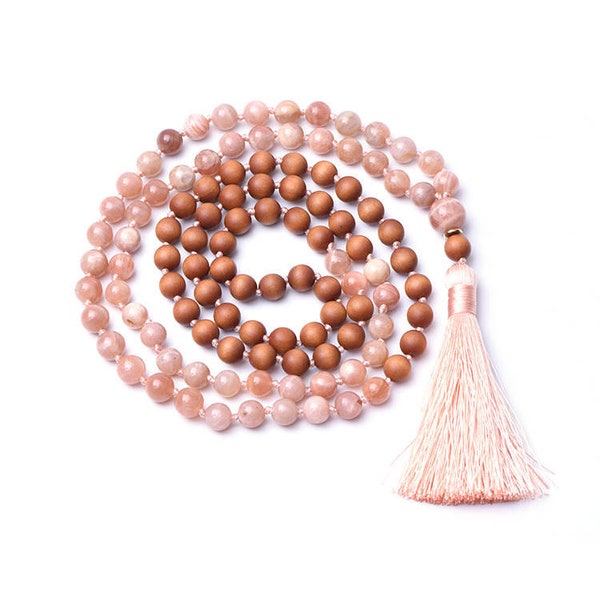 SUNSHINE - SUNSTONE-AVENTURINE gemstone necklace & 108 beads mala - meditation necklace - yoga accessories - sunstone premium quality