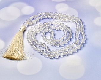 Collier Mala MAGNIFIQUE - collier bijoux perles cristal de roche 108 perles mala