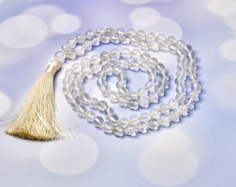 BEAUTIFUL ROCK CRYSTAL Mala Necklace - 108 Beads Jewelry Necklace/ Meditation Necklace/ Mala Necklace Gift for Her Zen Yoga Jewelry