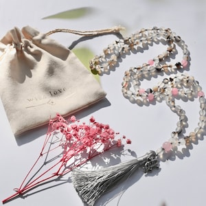 AGATE Mala | 108 bead gemstone necklace made of fine agate with rose quartz beads | Meditation necklace | Yoga Japa Mala