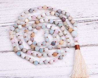 JOYFUL - AMAZONIT Mala Kette 108 Perlen / Edelsteinkette/ Meditationskette/ Gebetskette/ Yogageschenk/ Geschenk Sie Zen