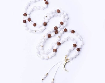 LUNA - MONDSTEIN Edelstein Schmuckkette & 108 Perlen Mala | Meditationskette | Yoga Schmuck Zubehör