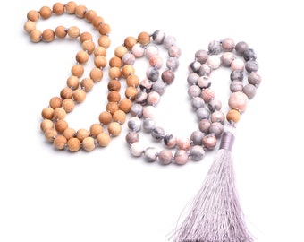 FEELLIGHT - ZEBRA JASPIS - 108 Perlen Mala  Meditations Kette - Yoga Geschenk