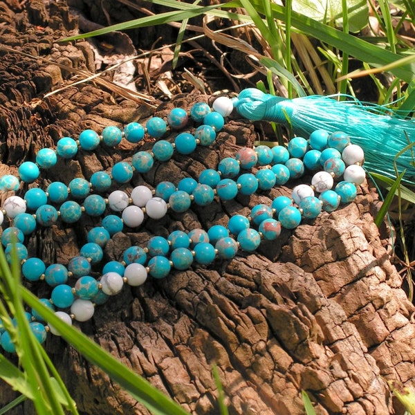 Cielo blu - Precioso collar de piedras preciosas de jaspe 108 Cuentas Mala