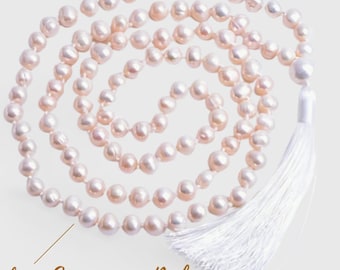 GEBURTSSTEIN JUNI  MALA - echte Süßwasser Perlen Kette & 108 Perlen Mala - Yoga Zubehör - Gebetskette - eleganter Halsschmuck