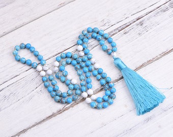 BLUE SKY - KÖNIGSJASPIS Mala 108 Perlen Edelstein Kette / Meditationskette / Yoga Schmuck Zubehör / buddhistische Kette/ Geschenk Yoga Zen