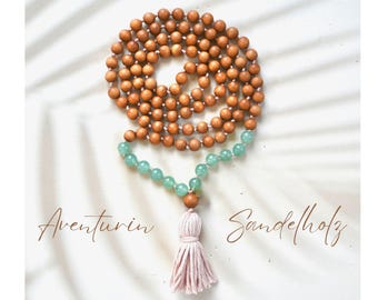 AVENTURIN SANDELHOLZ Mala Halskette / Malakette 108 Perlen Mantra Meditationskette / Geschenk Yoga Schmuck Gebetskette / Geschenk Sie Er Zen