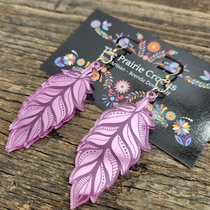 Acrylic Feather Earrings - Métis- Pink Mirror - Indigenous Made - Pink - Dangle - Gifts for Her