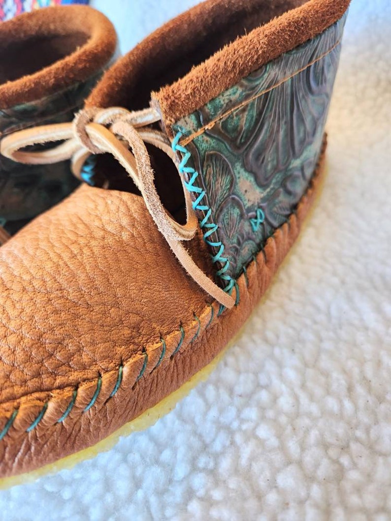 Moose Hide Moccasin Boots Embossed Leather Indigenous Made Etsy