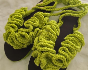 Crochet Scrunchie Flip Flops: Bohemian Lace-Up Sandals - Women&#39;s US 9