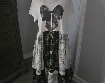2 Piece Camo Bandana Maxi Dress & Matching Headband Set, One of a Kind, Loose Fit