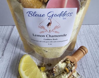 Goddess Bath Salts: Lemon Chamomile, Goat Milk & Crystal Gemstone (5oz)