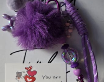 Purple Donut & Boba Tea Bag Charm – Handmade Lavender Keychain