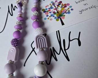 Purple, Lilic, White Beaded Phone Charm | Lavender Silicone Wristlet  | Pastel Daisy & Rainbow Phone Strap