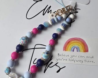 Floral Silicone Phone/Wristlet Bracelet, Blue with Pink accents