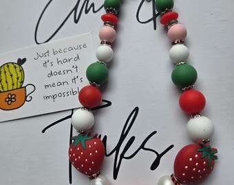 Strawberry Dreams Silicone Beaded Wristlet